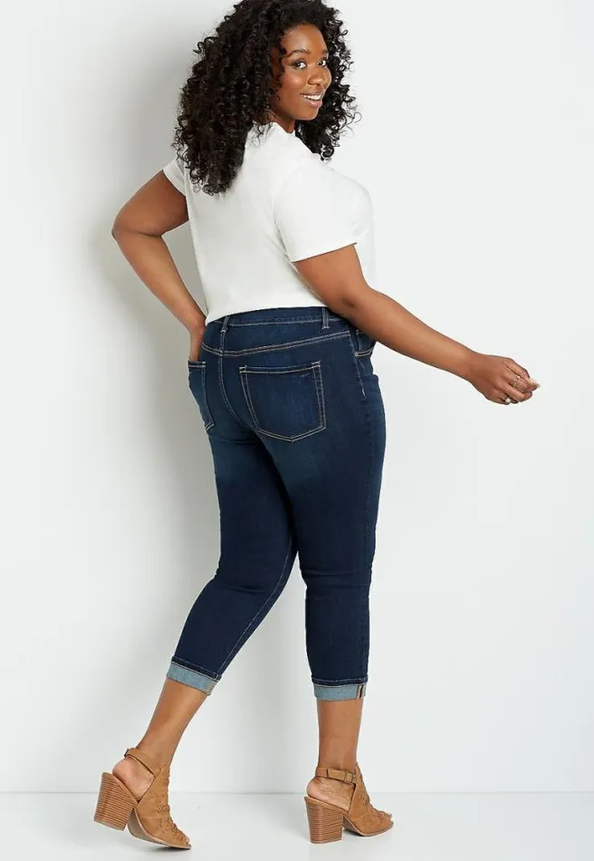 Plus Size Denimflex High Rise Dark Wash Cuffed Cropped Jean Women Maurices Plus Bottoms