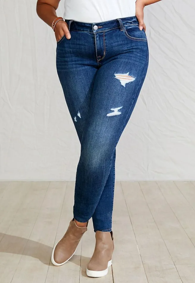 Plus Size Denimflex Super Dark Wash Destructed Jegging Women Maurices Plus Jeans