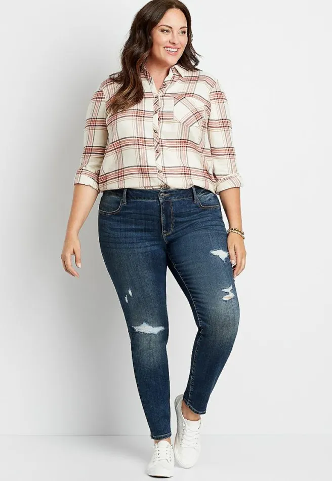 Plus Size Denimflex Super Dark Wash Destructed Jegging Women Maurices Plus Jeans