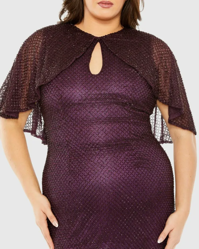 Plus Size Dresses Women Sequin Cape Sleeve Gown Amethyst Mac Duggal Plus Size Dresses Women Sequin Cape Sleeve Gown Amethyst Mac Duggal