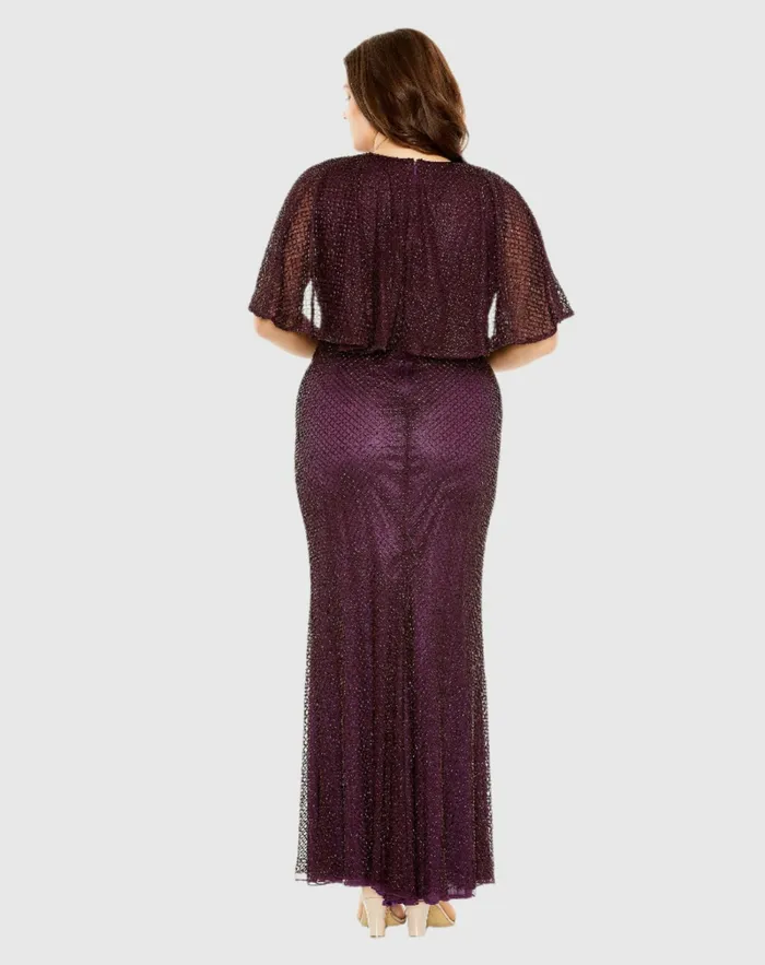 Plus Size Dresses Women Sequin Cape Sleeve Gown Amethyst Mac Duggal Plus Size Dresses Women Sequin Cape Sleeve Gown Amethyst Mac Duggal