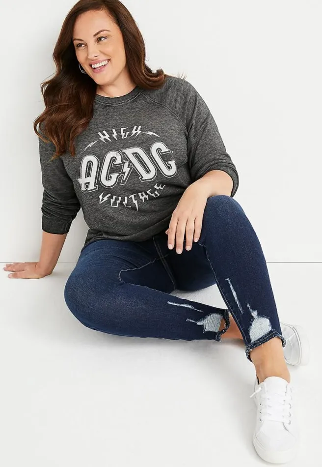Plus Size Gray Acdc Graphic Sweatshirt Women Maurices Plus Tops