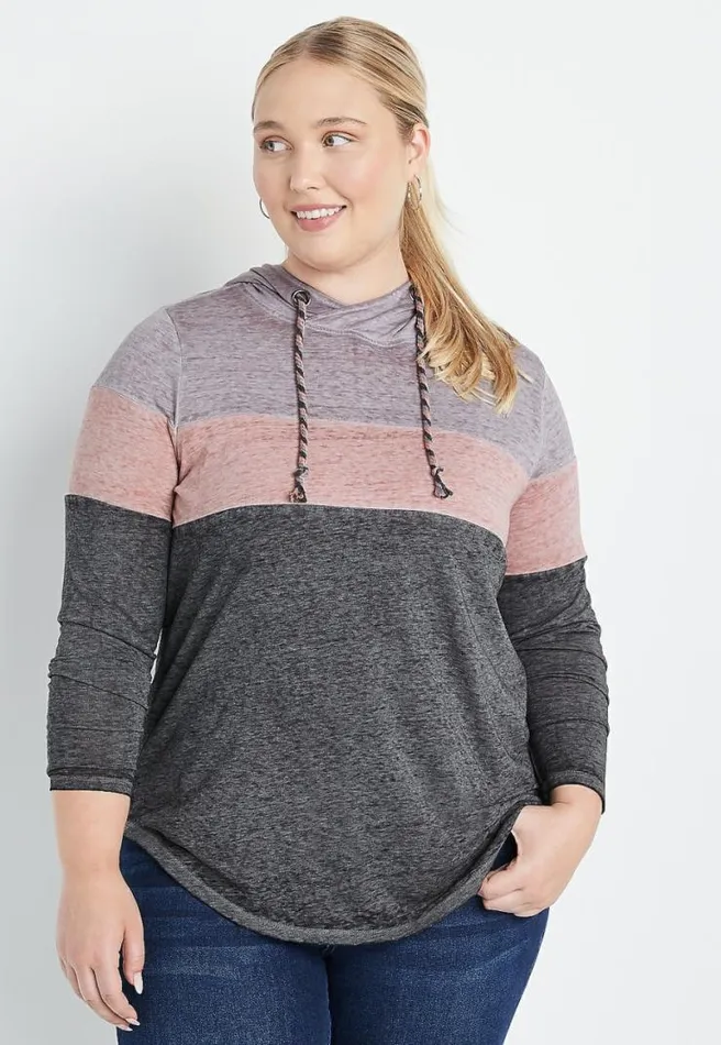 Plus Size Gray Colorblock Hoodie Women Maurices Plus Tops