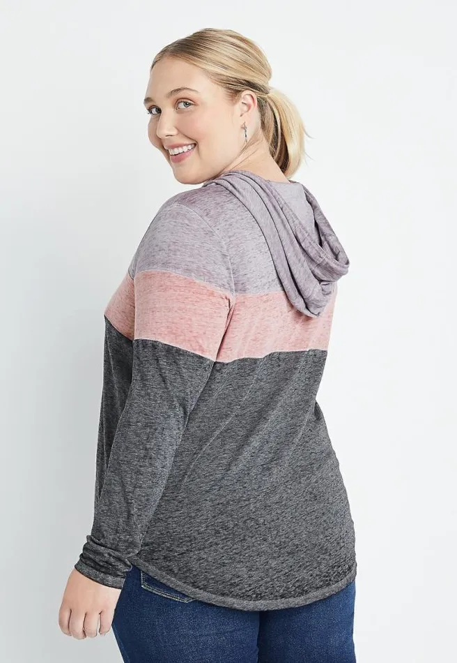 Plus Size Gray Colorblock Hoodie Women Maurices Plus Tops