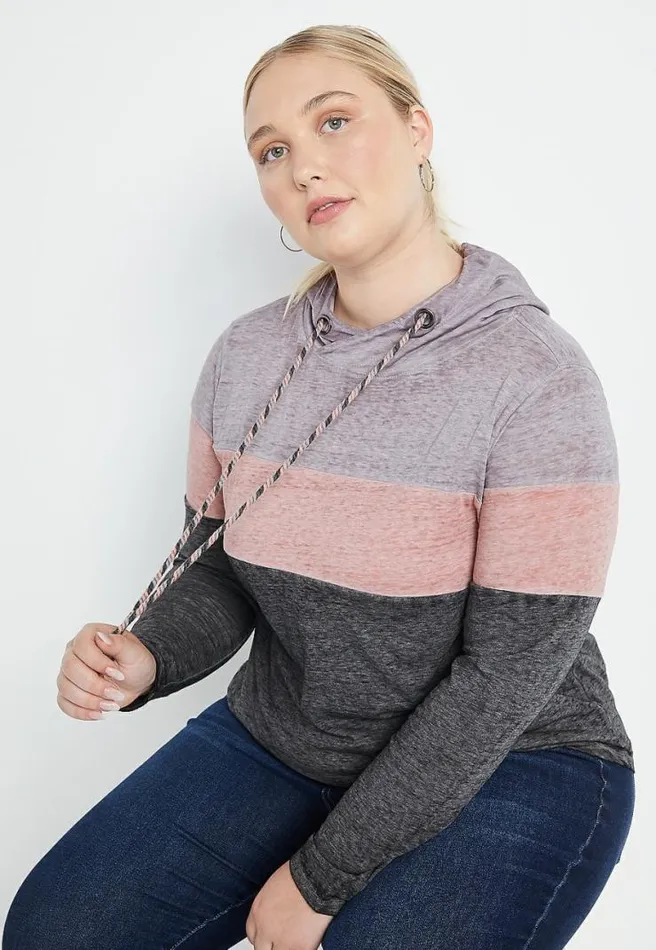 Plus Size Gray Colorblock Hoodie Women Maurices Plus Tops