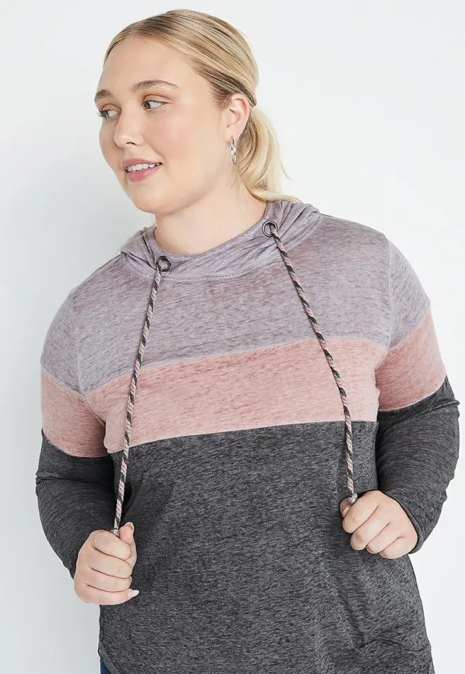 Plus Size Gray Colorblock Hoodie Women Maurices Plus Tops