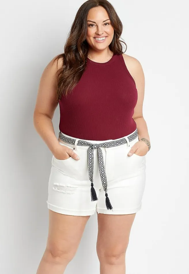 Plus Size High Rise White Vintage Belted 5In Short Women Maurices Plus Bottoms