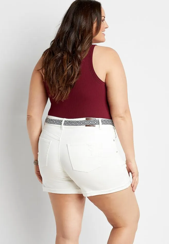 Plus Size High Rise White Vintage Belted 5In Short Women Maurices Plus Bottoms