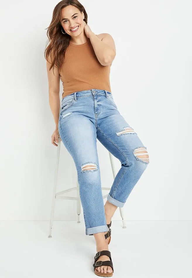 Plus Size Kancan Boyfriend High Rise Ripped Jean Women Maurices Plus Jeans