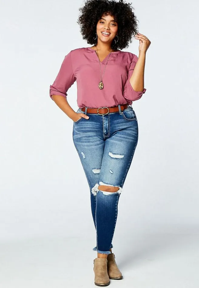 Plus Size Kancan High Rise Curvy Dark Destructed Skinny Jean Women Maurices Plus Jeans