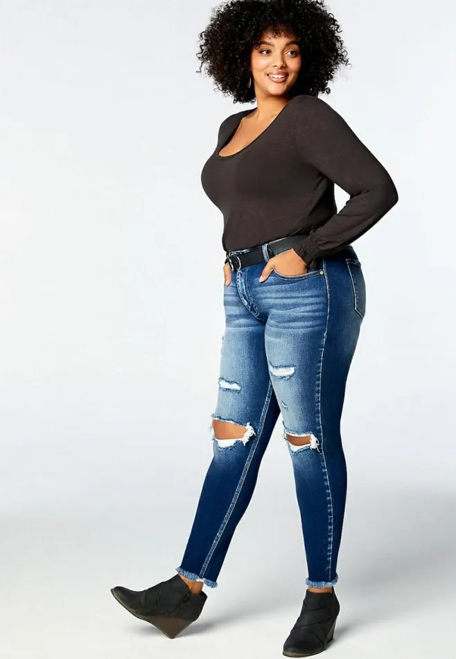 Plus Size Kancan High Rise Curvy Dark Destructed Skinny Jean Women Maurices Plus Jeans