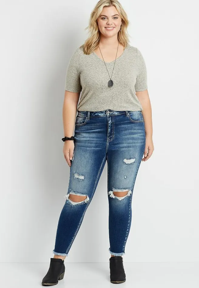 Plus Size Kancan High Rise Curvy Dark Destructed Skinny Jean Women Maurices Plus Jeans