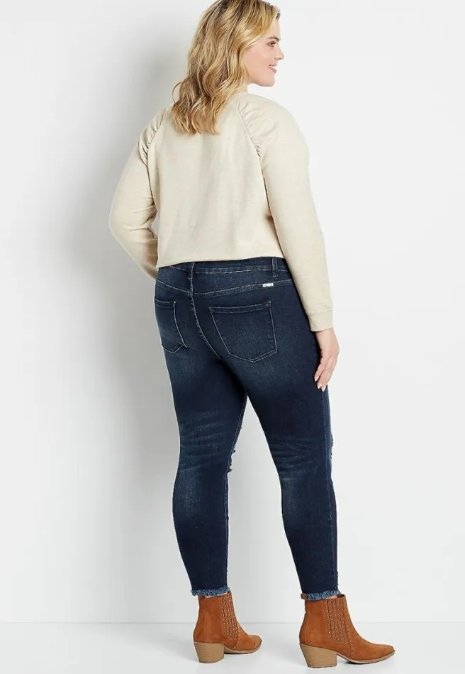 Plus Size Kancan High Rise Dark Destructed Button Fly Skinny Ankle Jean Women Maurices Plus Jeans