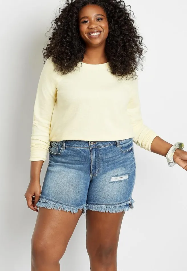 Plus Size Kancan High Rise Medium Fray Hem 5In Short Women Maurices Plus Bottoms