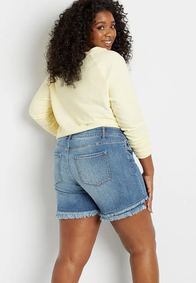 Plus Size Kancan High Rise Medium Fray Hem 5In Short Women Maurices Plus Bottoms