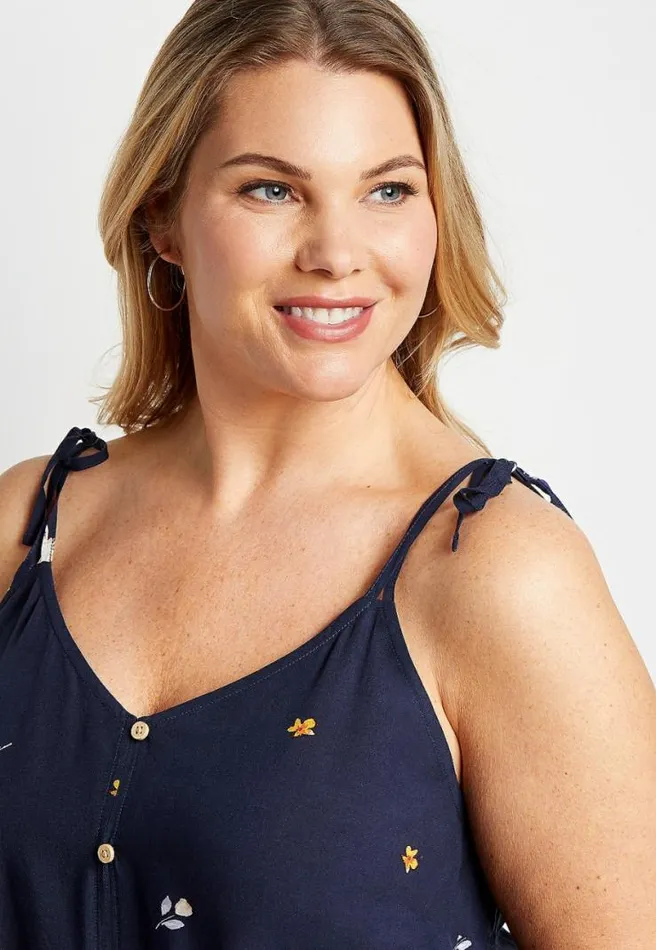 Plus Size Navy Floral Tie Shoulder Tank Top Women Maurices Plus Tops