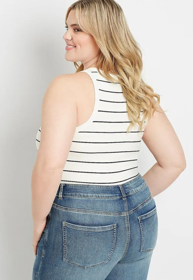 Plus Size Navy Stripe High Neck Fitted Ribbed Tank Top Women Maurices Plus Tops