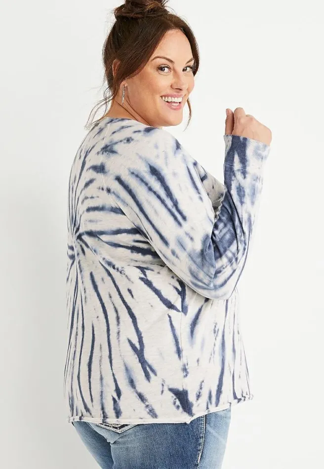 Plus Size Navy Tie Dye Crew Neck Sweatshirt Women Maurices Plus Tops