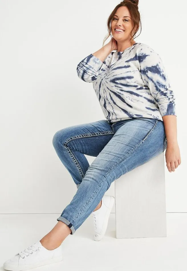 Plus Size Navy Tie Dye Crew Neck Sweatshirt Women Maurices Plus Tops