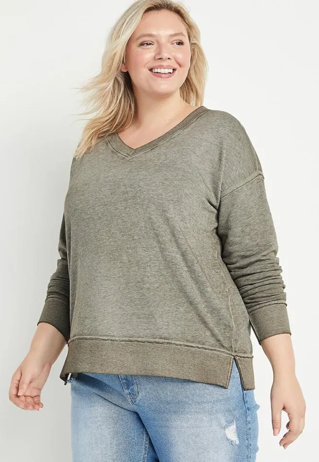 Plus Size Solid V Neck Sweatshirt Women Maurices Plus Tops