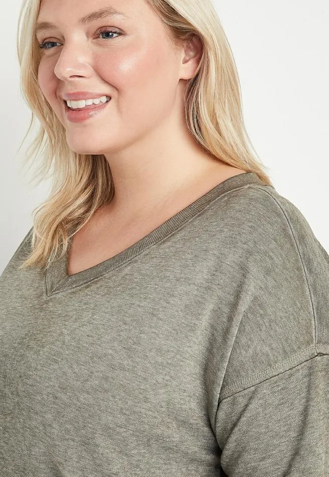 Plus Size Solid V Neck Sweatshirt Women Maurices Plus Tops