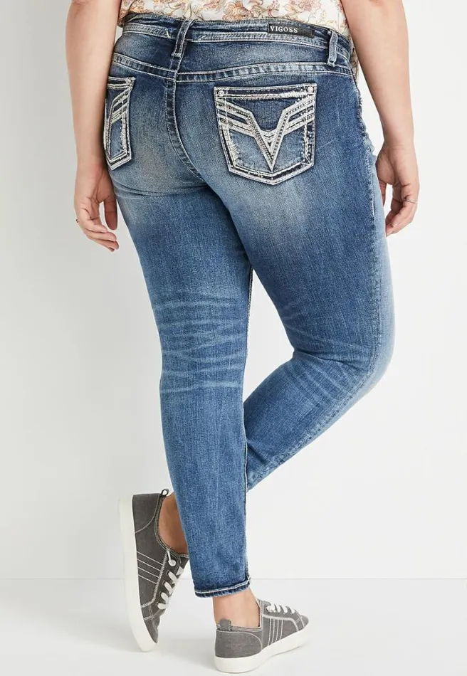 Plus Size Vigoss Dark Wash Embellished Pocket Skinny Jean Women Maurices Plus Jeans
