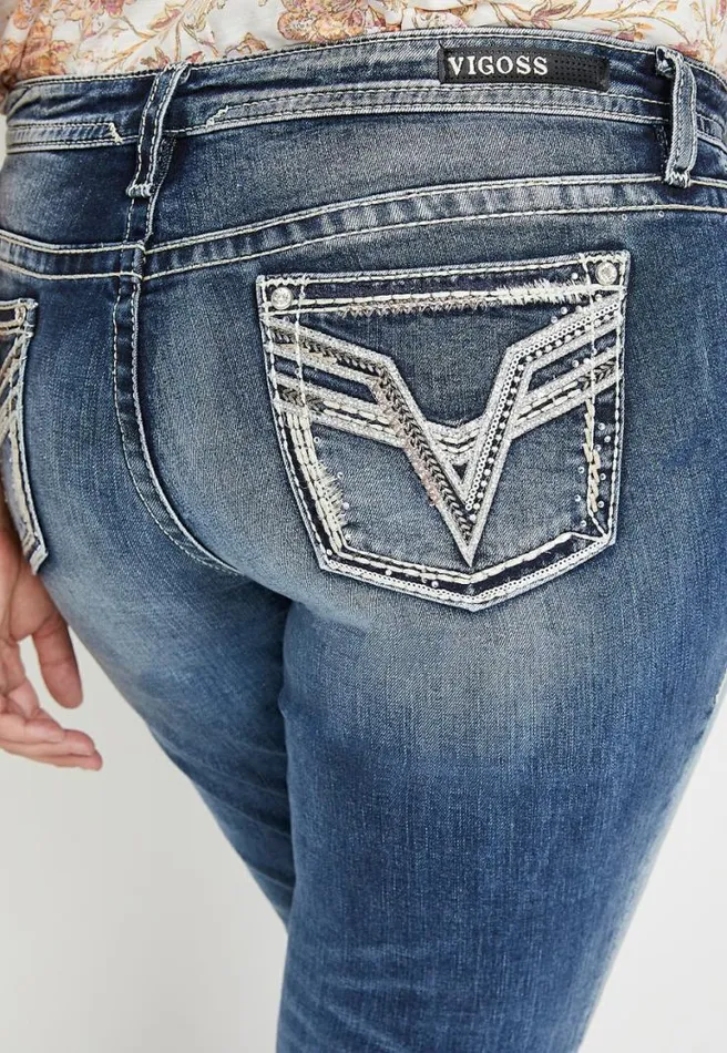Plus Size Vigoss Dark Wash Embellished Pocket Skinny Jean Women Maurices Plus Jeans