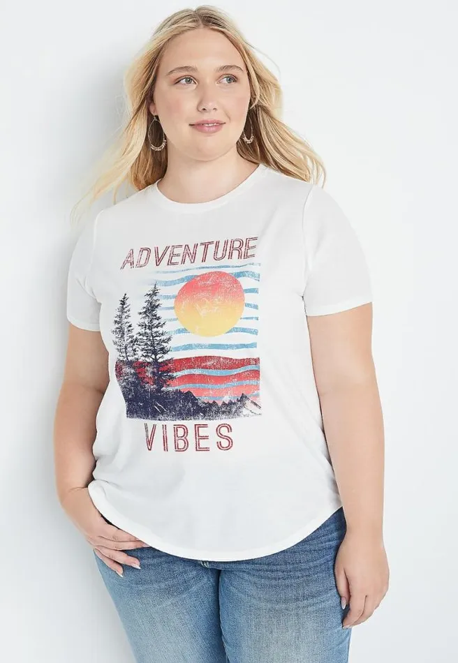 Plus Size White Adventure Vibes Oversized Graphic Tee Women Maurices Plus Tops
