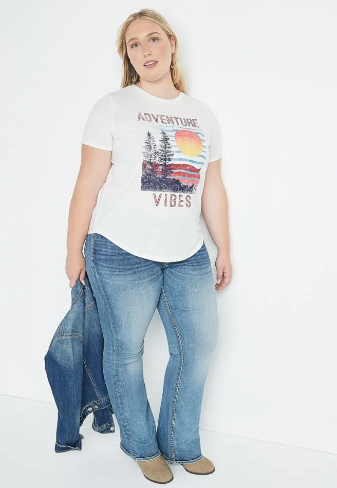 Plus Size White Adventure Vibes Oversized Graphic Tee Women Maurices Plus Tops
