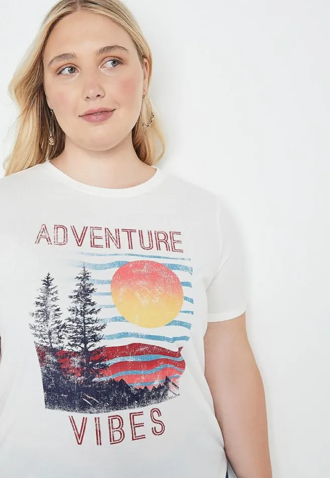 Plus Size White Adventure Vibes Oversized Graphic Tee Women Maurices Plus Tops