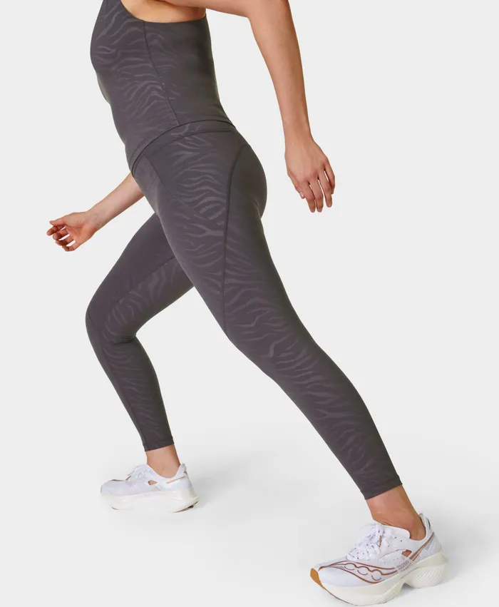 Pocketed Sweaty Betty Women Power 78 Embossed Gym Leggings Urban Grey Tiger Emboss Print