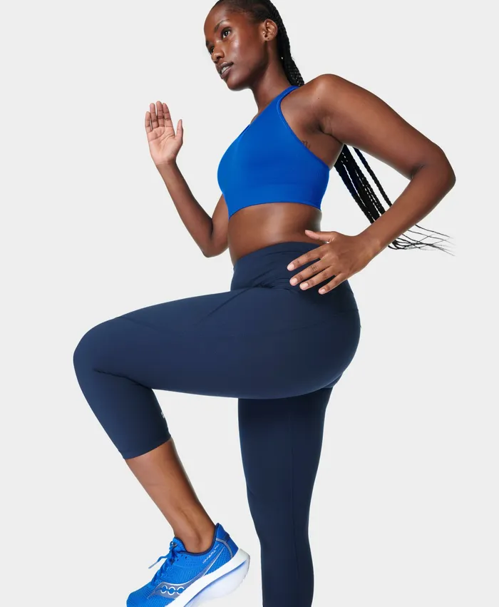 Pocketed Women Power Cropped Gym Leggings Navy Blue Sweaty Betty