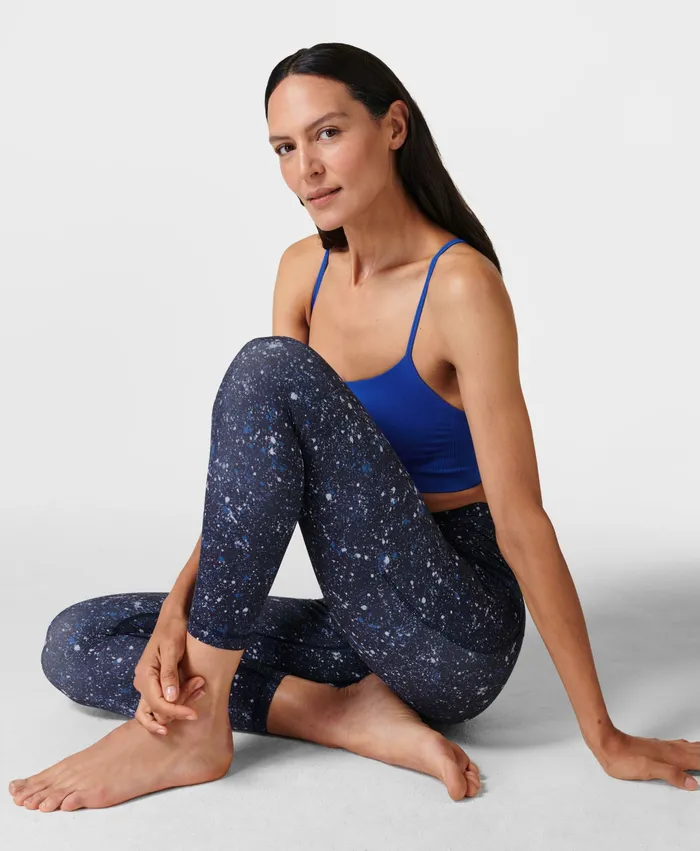 Pocketed Women Super Soft 78 Yoga Leggings Blue Multi Speckle Print Sweaty Betty