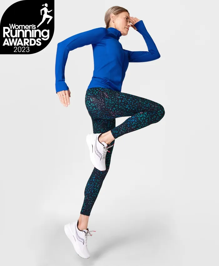 Pocketed Women Zero Gravity Running Leggings Black Spliced Leopard Print Sweaty Betty