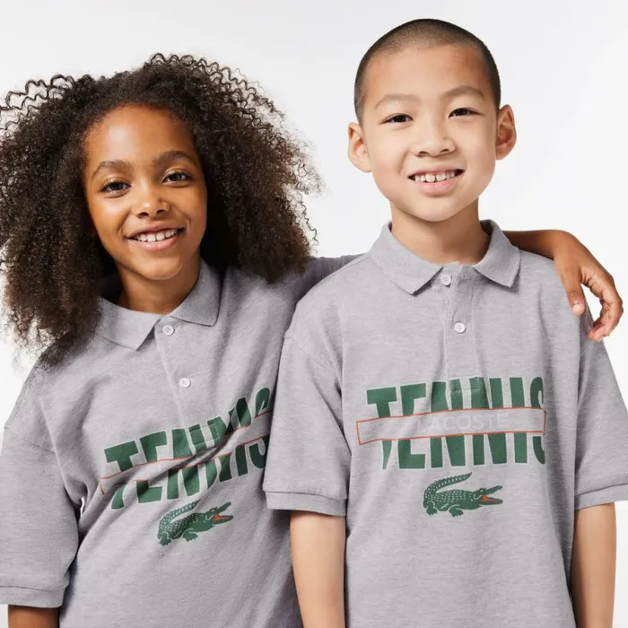 Polos Kids Lacoste Kids039 Cotton Piqu Print Polo Grey Chine Cca
