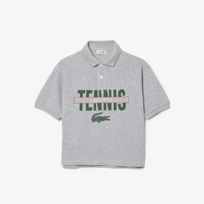 Polos Kids Lacoste Kids039 Cotton Piqu Print Polo Grey Chine Cca