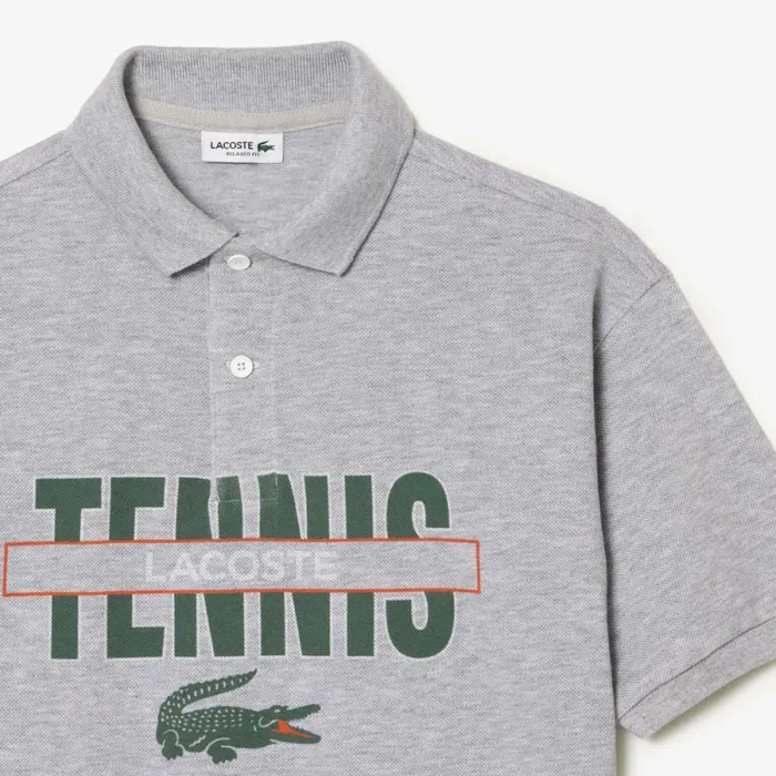 Polos Kids Lacoste Kids039 Cotton Piqu Print Polo Grey Chine Cca