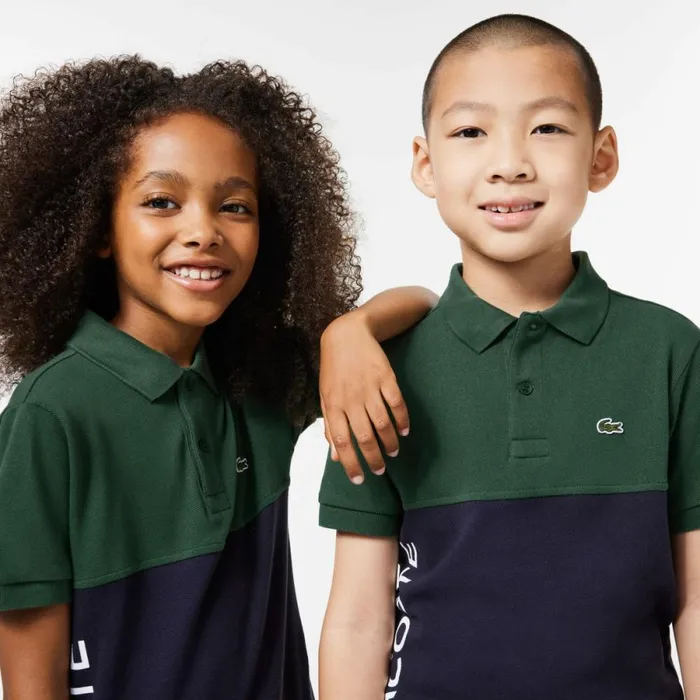 Polos Kids Lacoste Kids Organic Cotton Piqu Colorblock Polo Dark Green Navy Blue Kzi