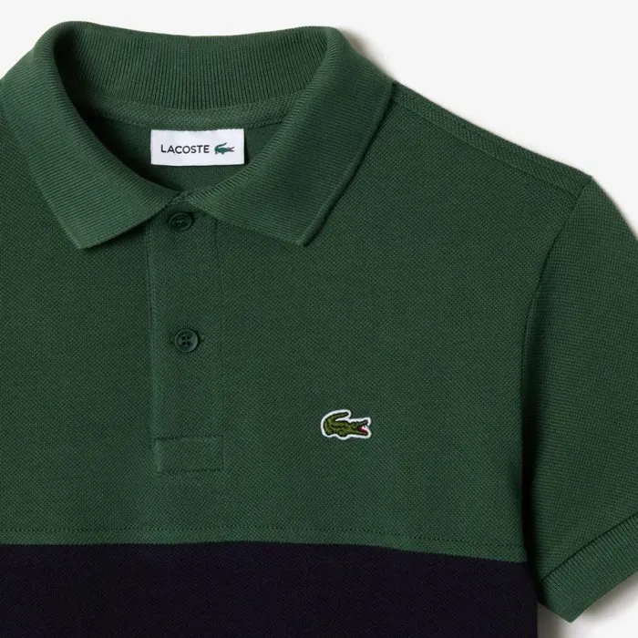 Polos Kids Lacoste Kids Organic Cotton Piqu Colorblock Polo Dark Green Navy Blue Kzi