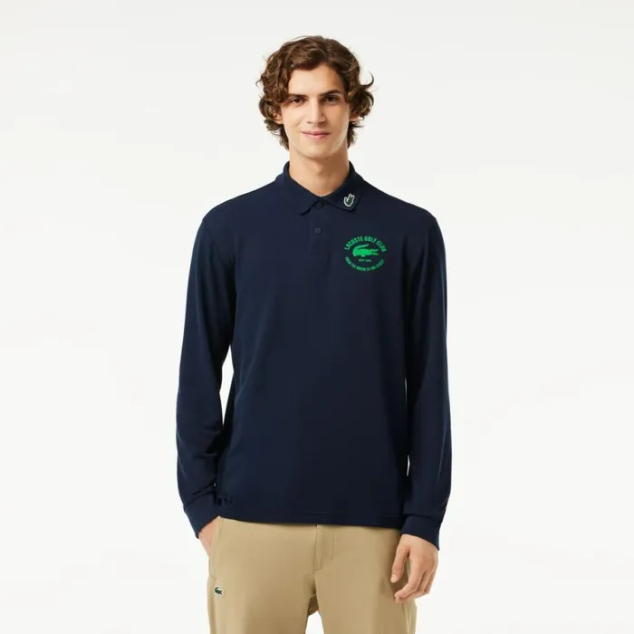 Polos Men Lacoste Men039s Long Sleeve AntiUV Golf Polo Navy Blue 166