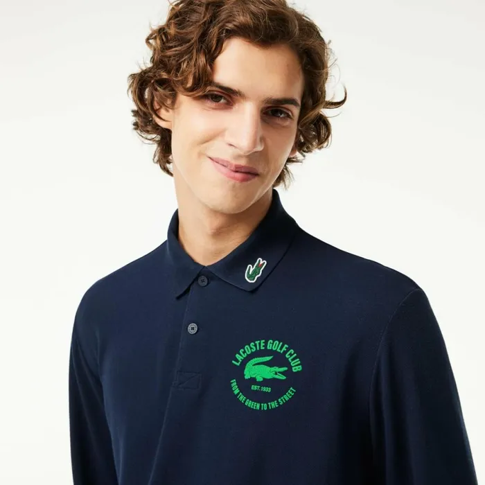 Polos Men Lacoste Men039s Long Sleeve AntiUV Golf Polo Navy Blue 166