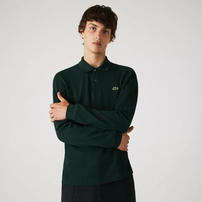Polos Men Lacoste Men039s Long Sleeve Cotton Polo Forest Green Yzp