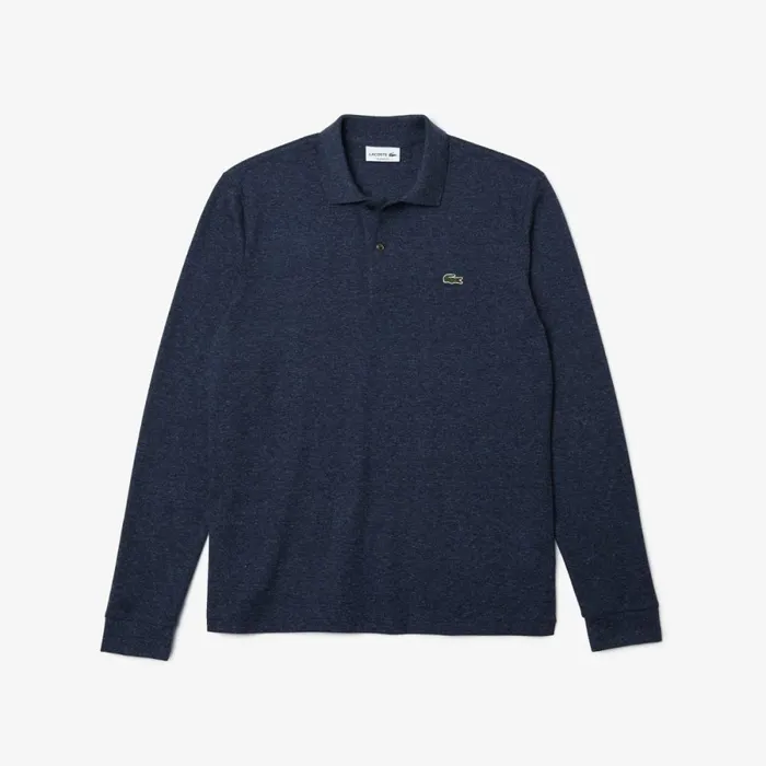Polos Men Lacoste Men039s Long Sleeve Heathered Cotton Polo Blue Chine Hau