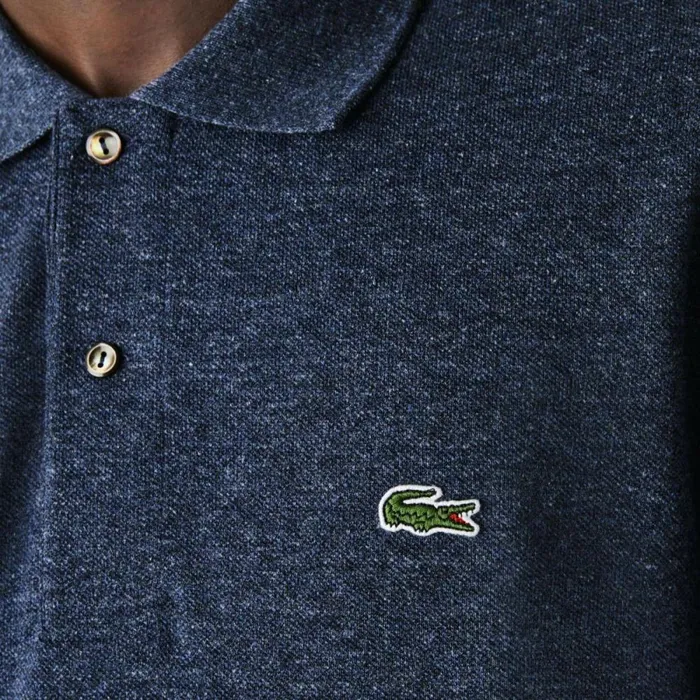 Polos Men Lacoste Men039s Long Sleeve Heathered Cotton Polo Blue Chine Hau