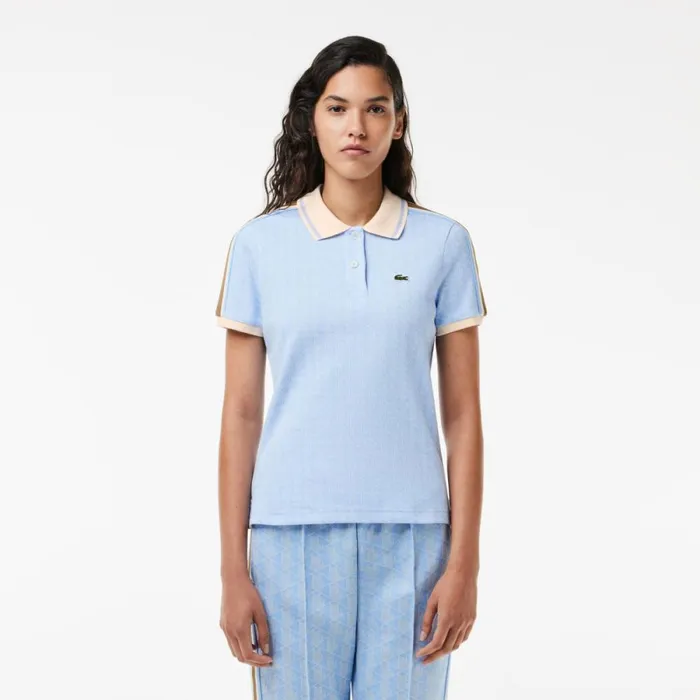 Polos Women Lacoste Women039s Slim Fit Monogram Polo Light Blue White Wb5