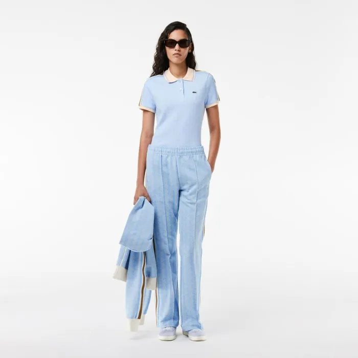 Polos Women Lacoste Women039s Slim Fit Monogram Polo Light Blue White Wb5