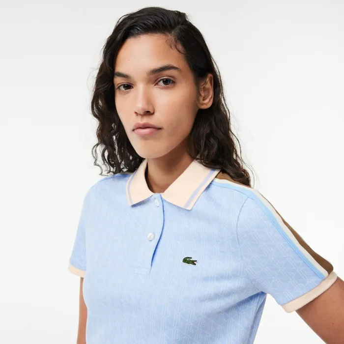 Polos Women Lacoste Women039s Slim Fit Monogram Polo Light Blue White Wb5