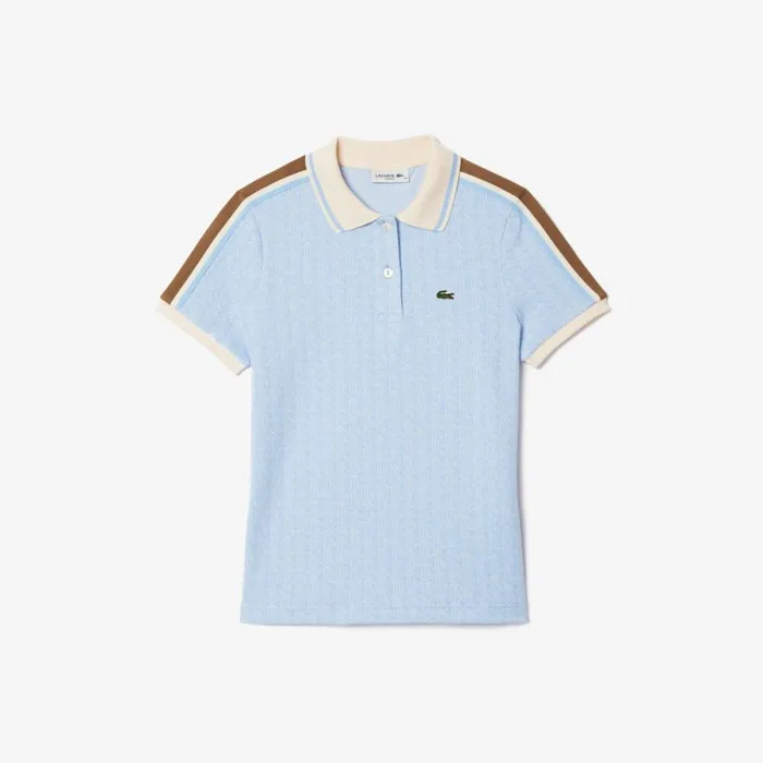 Polos Women Lacoste Women039s Slim Fit Monogram Polo Light Blue White Wb5