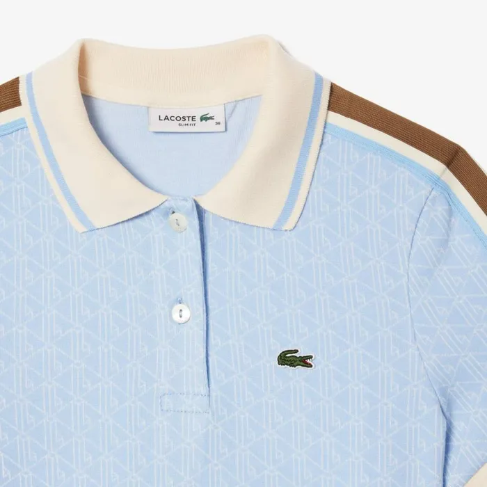 Polos Women Lacoste Women039s Slim Fit Monogram Polo Light Blue White Wb5