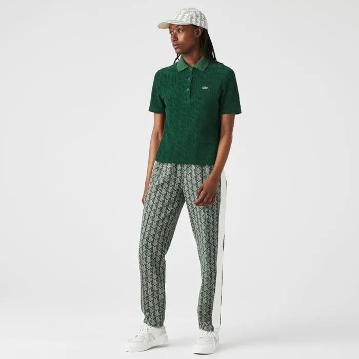 Polos Women Lacoste Womens LIVE Monogram Cotton Polo Pine Green 132